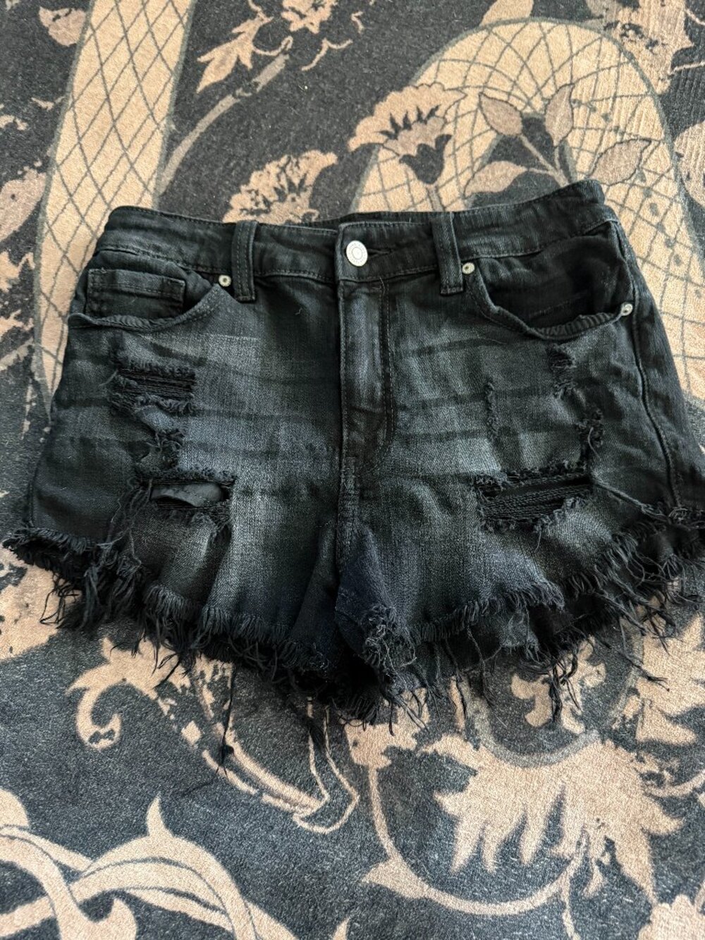 Black Distressed Denim Shorts